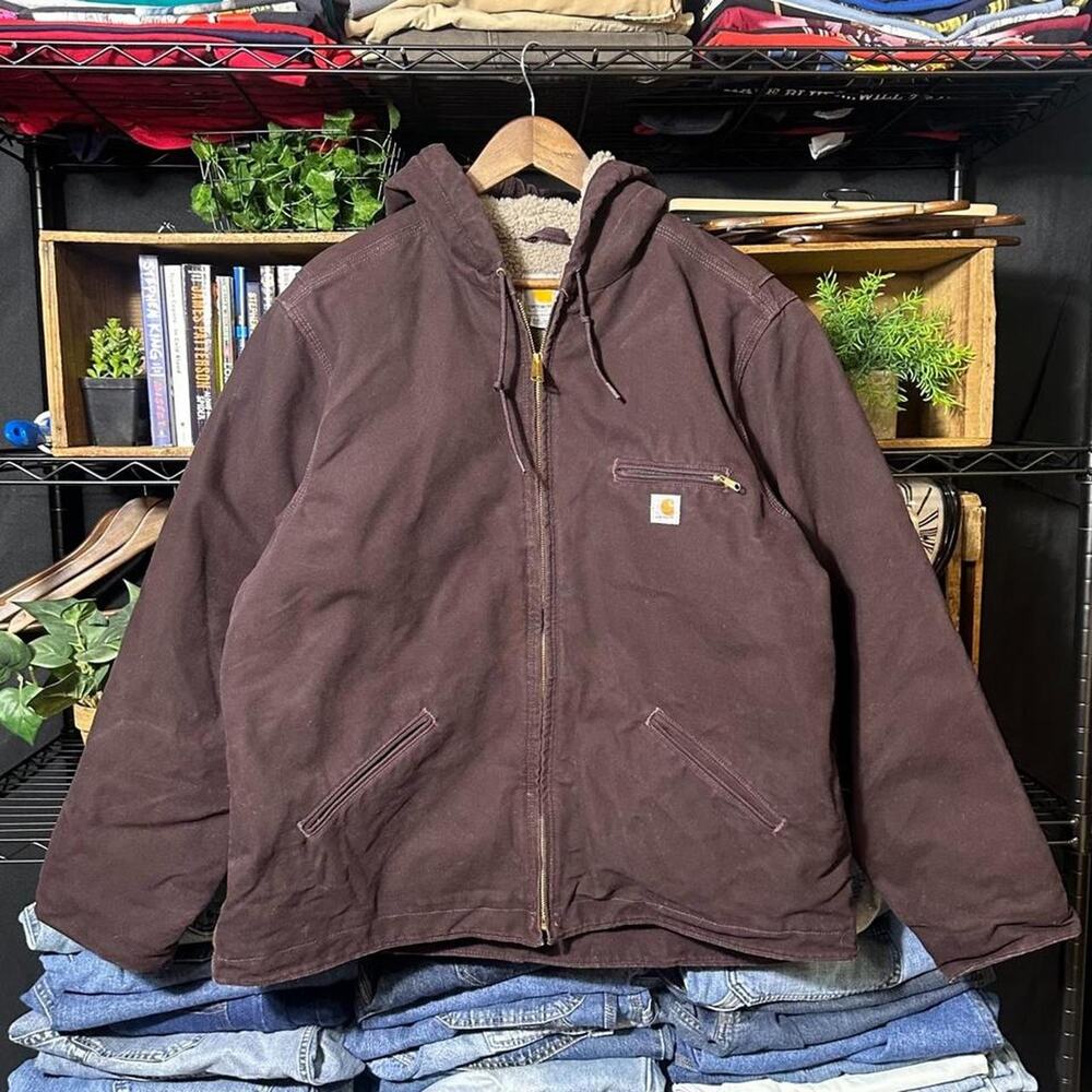 Carhartt Women’s WJ141 DWN Sherpa-Lined Hooded Jacket Deep Wine Purple Coat